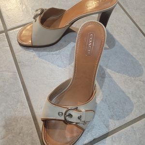 Coach Buckle Slide Heels, White Leather, Size 10